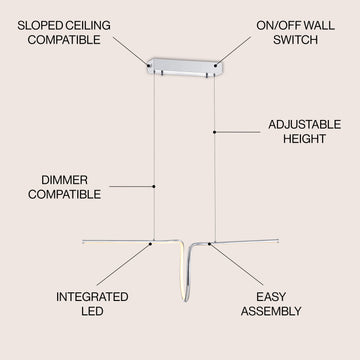 Ali 34.5" Dimmable Adjustable Integrated LED Metal Linear Pendant - JONATHAN Y